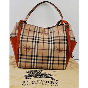 Burberry Orange Leather Haymarket Check Coated Canvas Canterbury Tote Bag